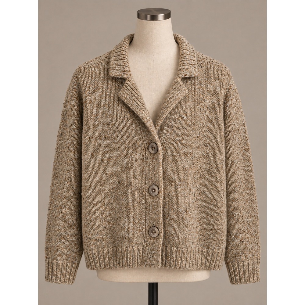 Karen Scott Petites Brown Tweed Knit Button Up Cardigan Sweater PL